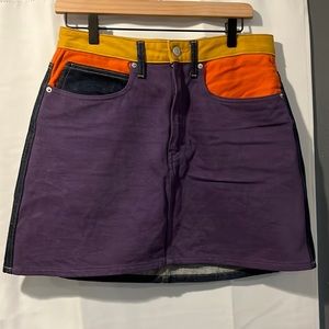Color block denim mini skirt
